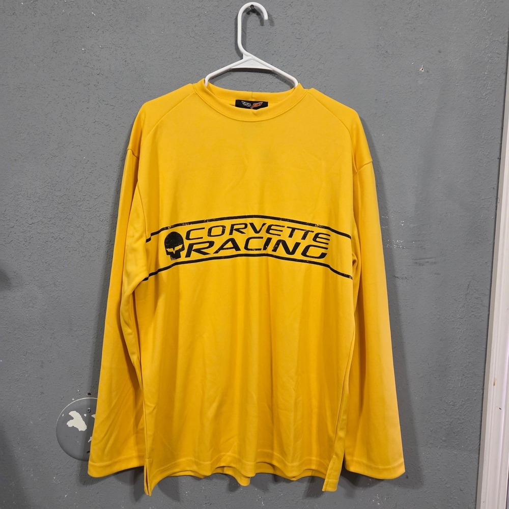 y2k Corvette Racing Yellow Long Sleeve Shirt Mens XL Coolplus Fiber deadstock